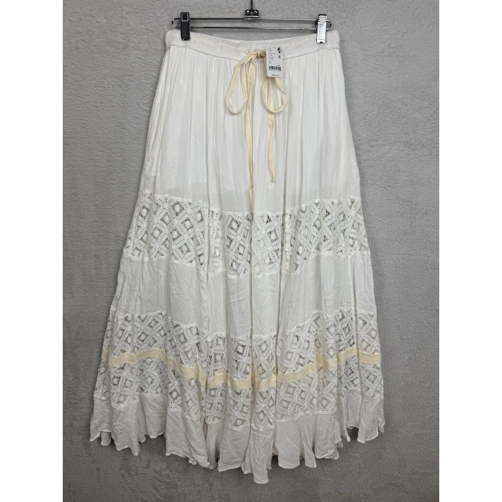 NWT Free People Swept Away Maxi Skirt Lace Tiered Boho Cottagecore Drawstring XS